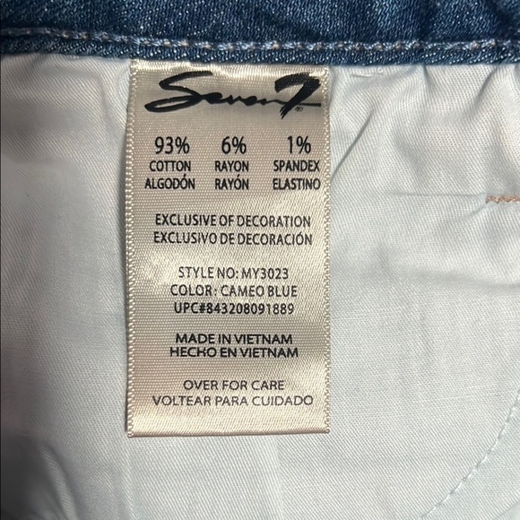 7 For All Mankind Blue Distressed mid rise stretch Jean Shorts 4 - Picture 8 of 9